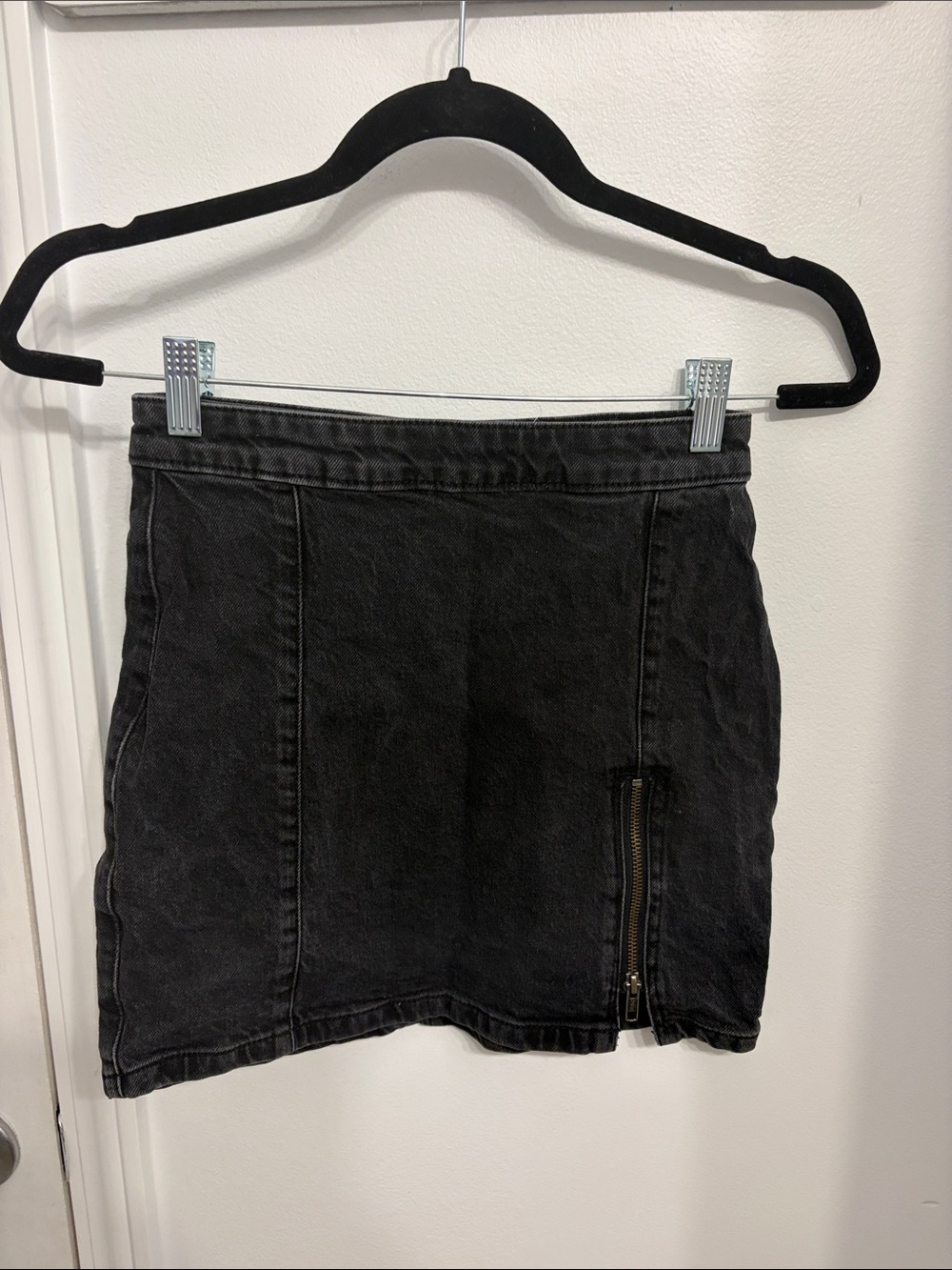 We The Free Black Mini Denim Skirt with Exposed Side Zip